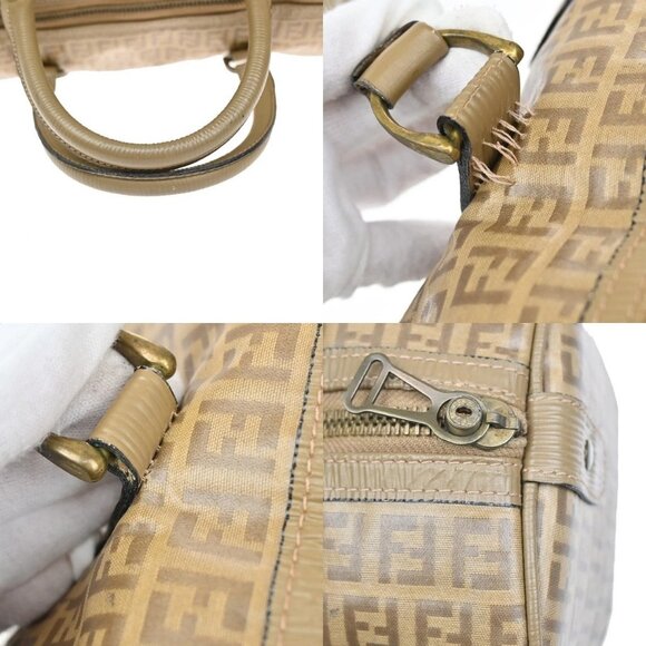 FENDI Logo Zucchino Travel Hand Bag Coating Canvas Leather Brown GHW 68KB162 - Picture 9 of 15